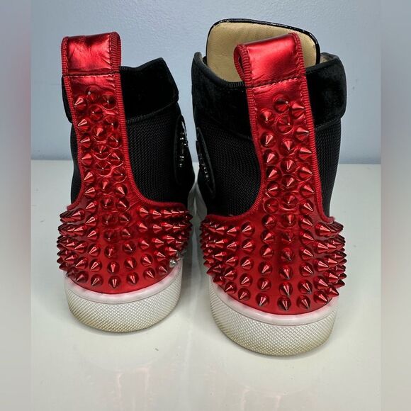 Christian Louboutin LOUIS Spikes Black Suede Leather High Top Shoes Women’s 10 - Picture 4 of 10